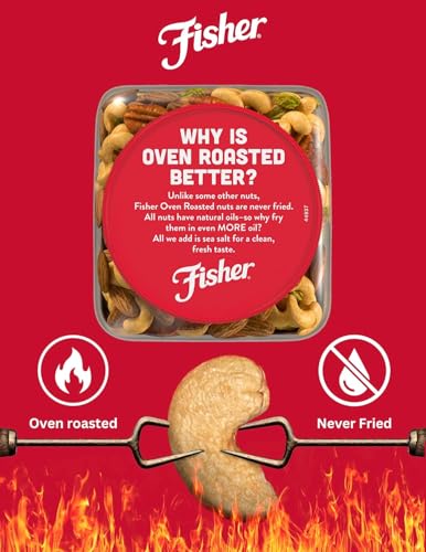 Image of Fisher Oven Roasted Never Fried Deluxe Mixed Nuts, 24 Ounces, Almonds, Cashews, Pecans, Pistachios, Healthy Snacks for Adults, Made With Sea Salt, No Added Oil, Trail Mix, Gluten Free (Pack of 2)