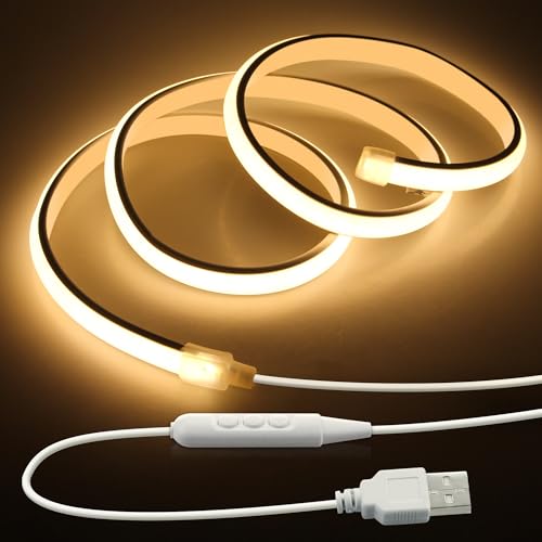 Samsion COB LED Strip Light 5V USB Powered 3.3FT/1M Dimmable LED Tape Light Warm White 3000K with Dimmer 320LEDs/M Flexible LED Rope Light Waterproof IP67 for Bedroom Cabinet DIY Indoor Decoration