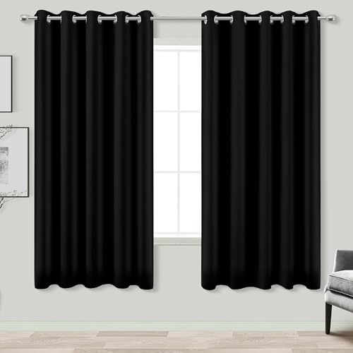 Image of KOUFALL 72x63 Inch Length Black Blackout Curtains for Living Room