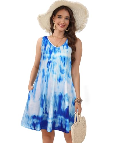 Image of CHICGAL Womens Summer Dresses Casual Sleeveless Loose T Shirt V Neck Sundress Swing Beach Cover Up with Pockets 2026