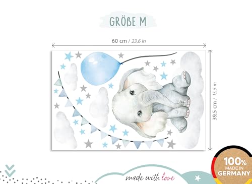 Sticker mural enfant éléphant bleu et nuages pour déco chambre