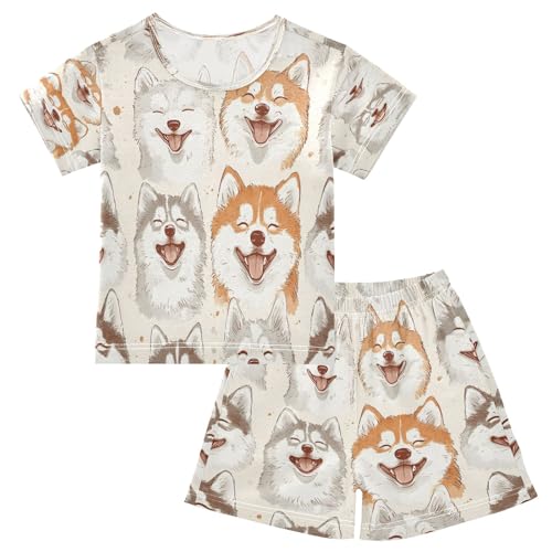 senya Dog Paw Print Happy Summer Pajamas Set Short Cotton Sleepwear 2 Piece