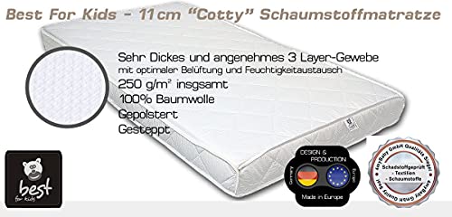 Best For Kids Matras 60 x 120 x 11 cm met TÜV-certificaat 100% jersey gewatteerd en zacht kindermatras - Afbeelding 3