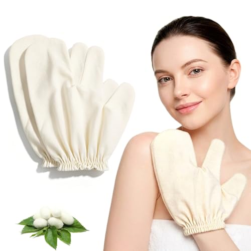 Garshana Gloves Raw Silk Massage Gloves Ayurvedic Massage 2PCS Raw Silk Gloves Garshana with Elastic Wrist Bands for Bath & Shower Skin Brushing Massage Dry Brushing Women