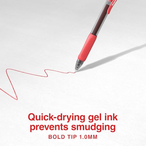 Image of STAPLES Retractable Gel Pens, Bold Point 1.0mm, Red Ink, 12 Pack - ProGel Smooth‑Flow Pens for Editing, Forms & Signatures