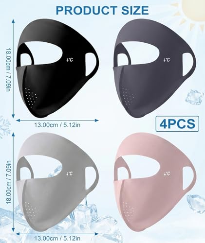 Image of NHCDFA 4PCS Face Mask for Sun Protection for Women, Four-Piece Cooling Ice Silk Set, Breathable Non-Ear Loop Design, Outdoor UV Protection Face Cover, Comfortable Daily Wear Accessory