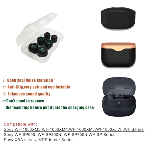 Image of Luckvan Memory Foam Eartips for Sony WF-1000XM4 Earbuds Tips Sony Earbuds Replacement Tips WF-1000XM5 WF-1000XM3 WF-SP900 WF-XB700 WI-1000X fit Charging Case 3 Pairs Black LMS