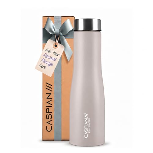 Image of CASPIAN / / / Aqua Customised Stainless Steel Water Bottle 1L,Beige with Logo Print - Personalised Water Bottle with Your Name Print for Kids Boys Girls School Office Gym- Perfect for Corporate Gifting