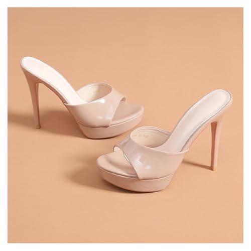 Women's Platform Round Open Toe High Heel Sandals Stiletto Fish Mouth High Heels Slipper 5 Inches Heels4