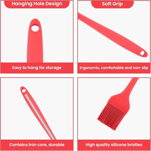 Image of Baskety Silicone Non-Stick Heat Resistant Spatula Multi Purpose Tools for Kitchen Cooking [ Set of 2 Red|Silicone Basting Brush 21cm