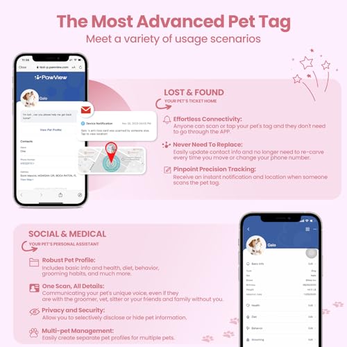 PawView QR Code Dog Tags UK with NFC - Personalized Pet ID Tag Waterproof Silicone Slide On Dog Collar Tag for Lost Pet Recovery - No GPS Needed, No Subscription or Free App, Pink Bow Tie - Image 10