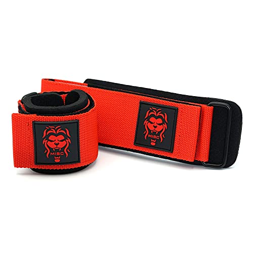 MISC FITNESS Wrist Wraps – Lifting Support Compression and Stabilization for Powerlifting Weightlifting Crossfit – Custom Fit Adjustable Fixing Tape Extra Wide Strap with Steel Buckle – Red V2