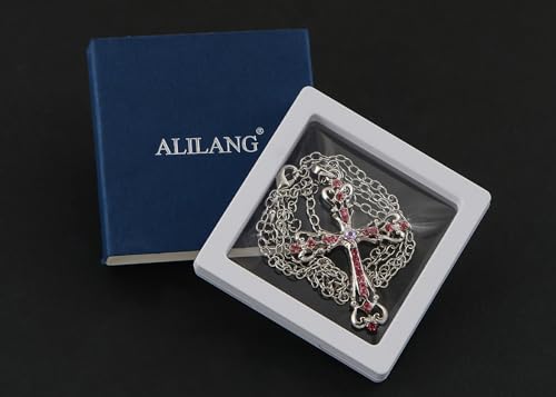 Image of Alilang Womens Black Silver Clear Crystal Rhinestones Celtic Holy Cross Pendant Necklace