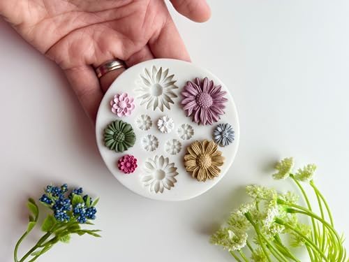 Ymapinc Small Daisy Silicone Flower Molds - 13-Cavity Polymer Clay Molds For Jewelry, Soap, Cake Decorating