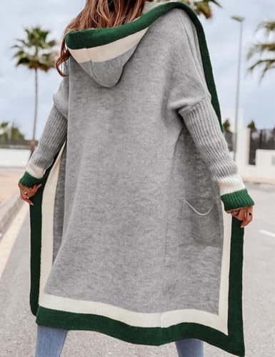 Yimoon Womens Long Cardigan Sweater Color Block Open Front Hooded Cardigan Oversized Knit Sweater OutwearGrey-S3