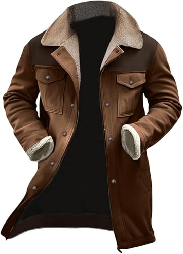 Men's Western Vintage Suede Jacket Real Leather Plush Collar Over Coat Party Handsome Retro Tops2