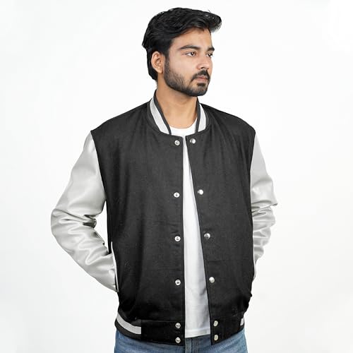 Image of Men's Fashion Varsity Jacket Causal Slim Fit Wool Letterman Baseball Bomber Jackets