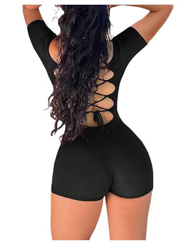 WDIRARA Women's Backless Crisscross Tie Jumpsuit