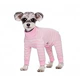 Dog Striped Recovery Suit, Puppy After Surgery Onesie for Female Male Dogs, Dogs Cats Long Sleeve Pajamas Bodysuit, Surgery Abdominal Wound Bandages Clothes, Dog Pant for Shedding Skin Disease