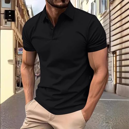 Mens Golf Henley T-Shirts Summer Short Sleeve Lapel Collar Muscle Tees Stretch Soft Quick Dry Button Bussiess Work Tops2