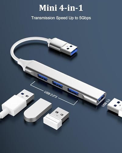 Image of USB HUB Mini USB Hub Extensions, 4 Port USB 3.0 Hub Expander, 2.0 Hub, USB Adapter Station, Ultra Slim Portable Data Hub USB Splitter Aluminum Applicable for PC (USB to 4 Port HUB)