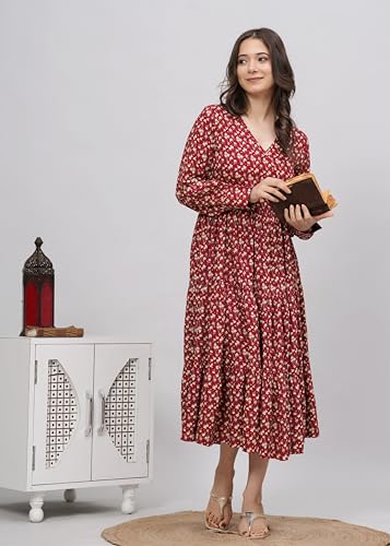 Image of Daevish Women's Rayon Fit and Flare Midi Casual Dress