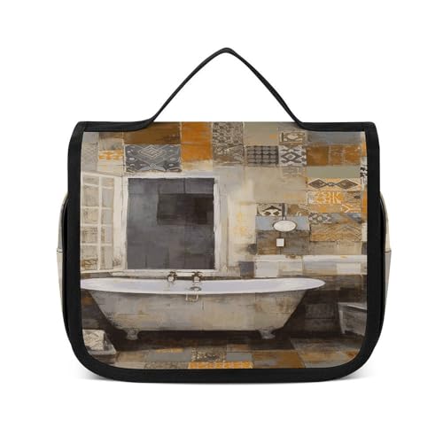 Trousse de toilette pour camping et hôtel motif lapin marron à suspendre au miroir