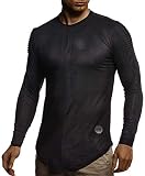 Leif Nelson Herren Pullover Rundhals-Ausschnitt Slim Fit Moderner Männer Pulli Sweatshirt Langarm Crew Neck Herren Hoodie-T-Shirt Langarm in schwarz1059;L,SC
