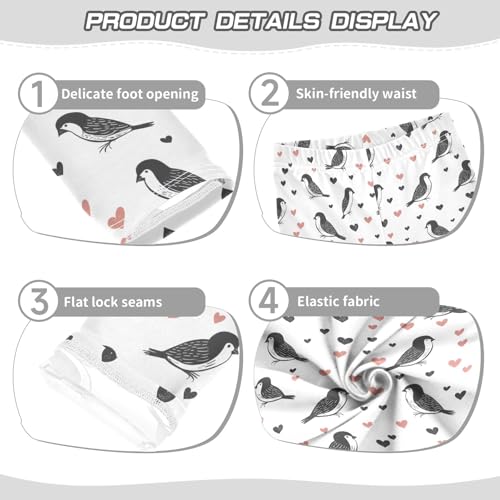 Birds with Hearts Girls Leggings Athletic Pants Tights Stretch Bottom3