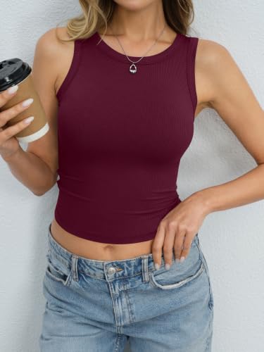 Image of Eachyes Womens Ribbed Crop Tank Tops High Neck Sleeveless Slim Fit Shirts Summer Casual Y2k Going Out Clothes 2026