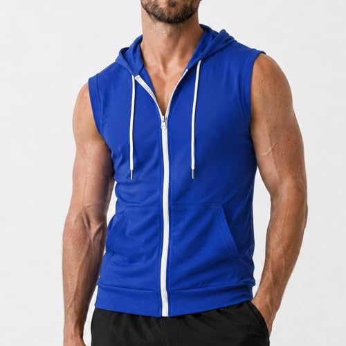 Image of Ohoo Mens Slim Fit Sleeveless Lightweight Zip Up Hooded Sweatshirt Vest Hoodie