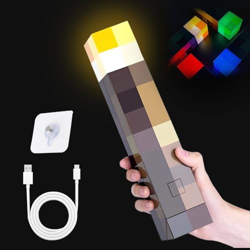 Afenau Lamp Torch Wall Lamp 28cm, 4 Colours Wall Torch Night Light, USB Rechargeable Craft Torch Lamp, 3D Torch Light for Boys and Girls Cosplay Toys Gift Room Dectoror [Energy Class A++]
