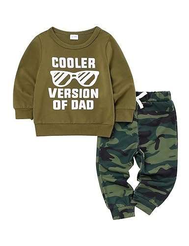 Image of Okgirl Baby Boy Clothes 12 18 Months Long Sleeve Letter Print Top Camouflage Pants Fall Winter Baby Boys Outfits Green