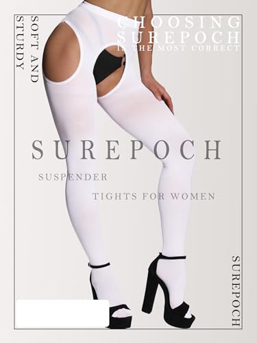 Image of SUREPOCH Suspender Tights for Women Plus Size Garter Belt White Control Top Pantyhose