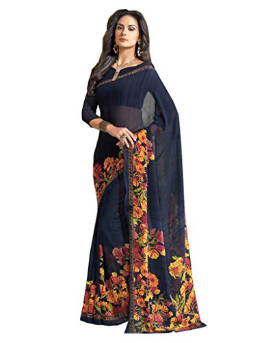 Image of Vaamsi Women's Faux Georgette Saree With Blouse Piece (JSTRAGA1008 Black One Size Black)