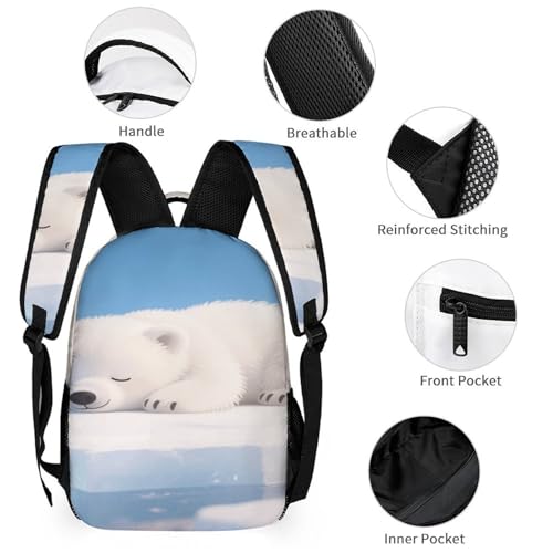 Little Polar Bear Printed Backpack With Lunch Pack Storage Box Case 3pcs Lightweight Travel Backpack3