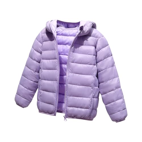 Generisch Kinder Daunenjacken Winterjacke mit Kapuze Einfarbig Softshelljacke für Jungen Mädchen Leichte Steppjacke mit Reißverschluss Tasche Winter Warme Kapuzenjacke Lila 8-10 Jahre