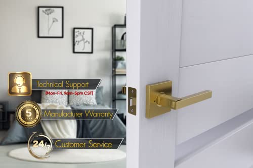 Avalon 0720 - Modern Light Gold/Satin Brass Door Handle Lever Set (Privacy/Passage) In Brushed Gold/Satin Brass Finish #TOP3