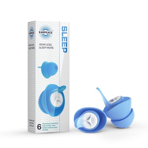 EARPEACE Noise Cancelling Ear Plugs for Sleep - 6 Earplugs Included - Reusable Earplugs for Sleeping - Soft Silicone for Side Sleeping - Anti-Snore - 30dB Attenuation - Standard Size