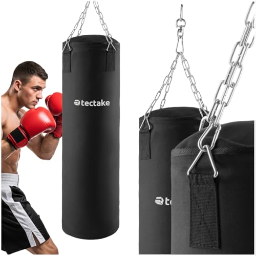 tectake® Boxsack für Zuhause, Sandsack gefüllt mit 25 kg, inkl. Boxsack Halterung 4-Punkt Stahlkette, Befestigungshaken und Drehwirbel, Fitnessgeräte für Zuhause, für Boxsport, Workout, 28 x 140 cm tectake® Boxsack für Zuhause, Sandsack gefüllt mit 25 kg, inkl. Boxsack Halterung 4-Punkt Stahlkette, Befestigungshaken und Drehwirbel, Fitnessgeräte für Zuhause, für Boxsport, Workout, 28 x 140 cm