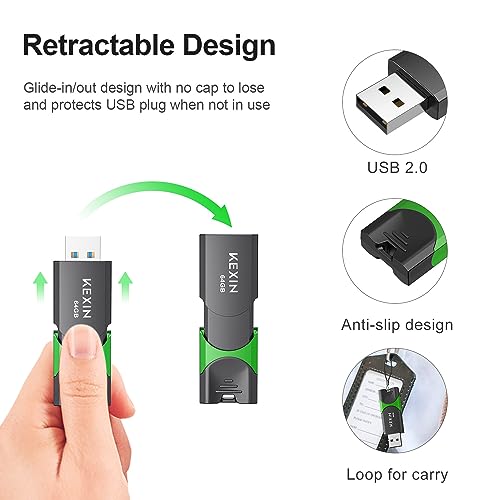 KEXIN Flash Drive 64GB Thumb Drive 5 Pack 64 GB USB Flash Drive USB 2.0 Memory Stick 64G Thumb Drives Jump Drive Data Storage (64GB, 5 Mixed Colors)
