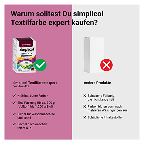 simplicol Textilfarbe expert Brombeer-Rot 1706, 2er Pack: Farbe für kreatives, einfaches Färben in der Waschmaschine oder manuell, 150 g (2er Pack)