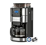 Barista Filterkaffeemaschine mit verstellbarem Mahlwerk & Glaskanne | Warmhaltefunktion, 24h Timer & Permanentfilter | Für 10 Tassen Kaffee | Kaffeemaschine für Bohnen & Pulver [Edelstahl]