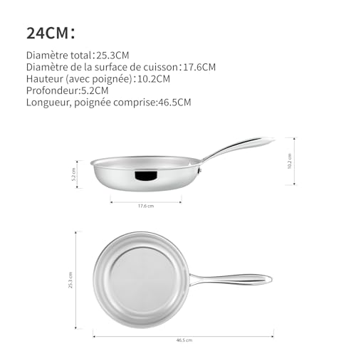 Poêles en acier inoxydable 5 couches induction lave-vaisselle et four