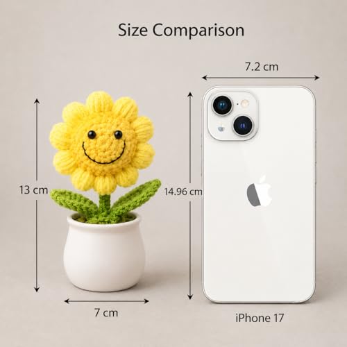 Image of 13CM Height Handmade Crochet Smiling Flower Pot for Home & Office Decor, Cute Aesthetic Desk Showpiece, Positive Vibes Table Decor, Thoughtful Gift for Friends & Loved Ones (Light Yellow)