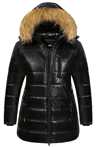 CREATMO US Women's Plus Size Winter Coats Long Puffer Jacket Fleece Lined Parka Removable Fur Hood Available in 1X To 5X