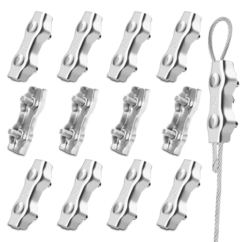 SWTYExt M2 Wire Rope Clamp 12pcs Duplex Clamp 304 Stainless Steel Heavy Duty Wire Rope Clips 2mm Clips Clamps for Make Coils Fence Connectors Hanging Wire Clothesline Tensioner Awning Fixed