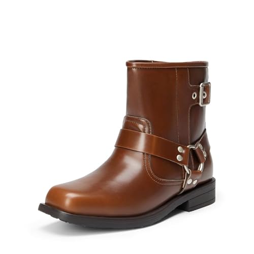 DREAM PAIRS Girls Combat Boots with Side Zipper Ankle Booties Shoes 3 Little Kid Brown