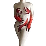 Rhinestone Hands Printed Jumpsuit Red White Black Gloves Sexy Performance Singer Dj Club Party Birthday Show Stage (white)