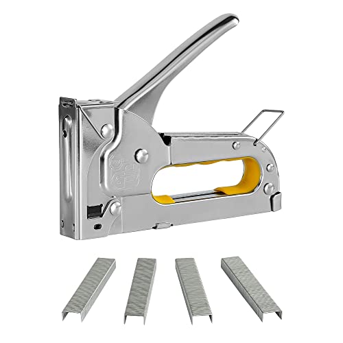 IBOJT Staple Gun, Light Duty Stapler Kit Come with 400 Pcs 1/4 Inch JT21 Staple Strip, for General Repairs, Crafts, Upholstery, Decorating., Silver, 8.6* 7.4* 1.2 inch (IB002)